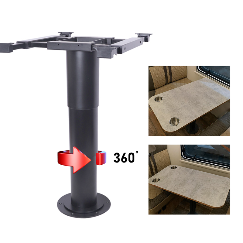 Table Pedestal Telescopic Leg 355-730mm Adjustable Height Aluminum Alloy 360 Degree Turntable Sliding System for RV Marine Boat Caravan Motorhome