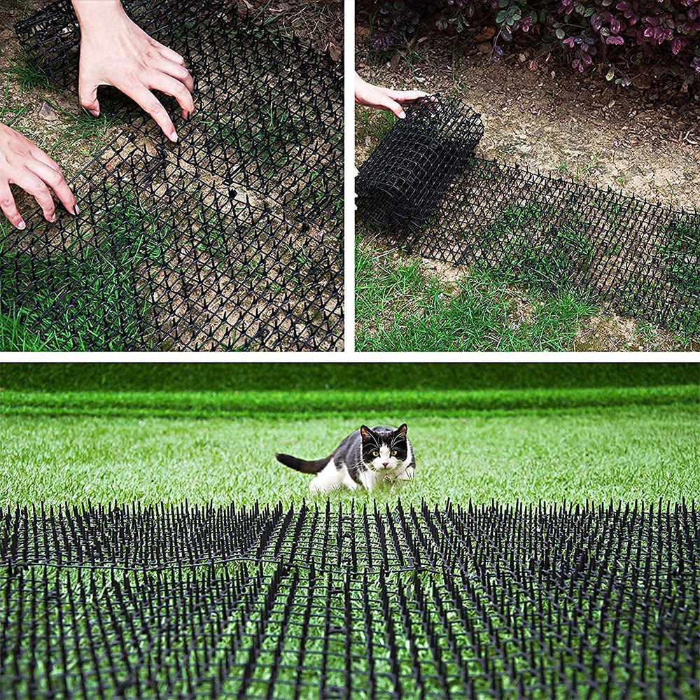 4M Cat Scat Mat Spikes Deterrent Fence Protector Prickle Strips Anti-Cats Network Digging Stopper Pest Repellent Spike Deterrent Mat 2 Rolls