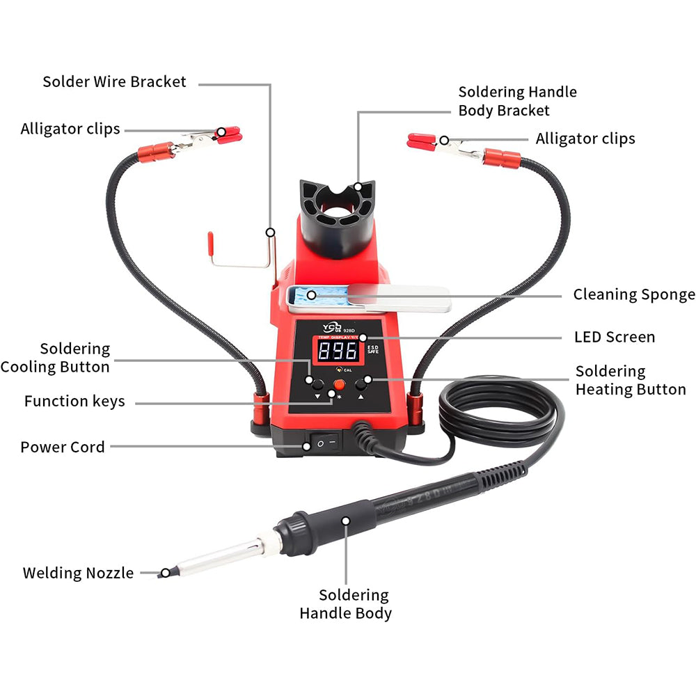 60W Digital Display Soldering Iron Station Kit Adjustable Precise Temp Fast Heating with 2 Helping Hands Conversion Auto Sleep Calibration Functions