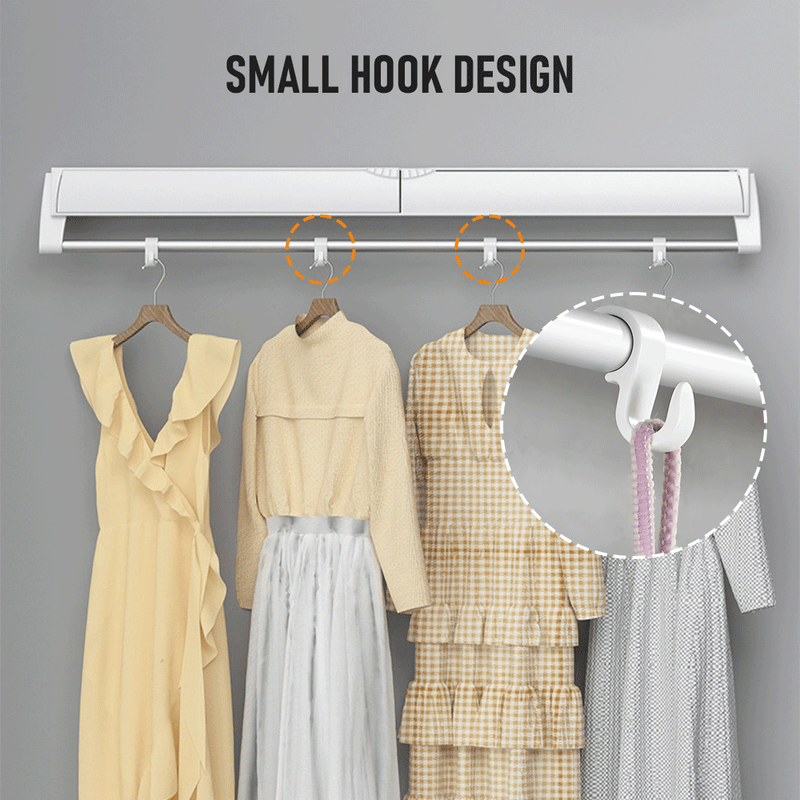 Wall Mounted Drying Rack Clothes Airer Space Saver Folding Dryer Bearing Capacity 25KG Foldable Rail With Hooks Indoor Outdoor Balcony Laundry White