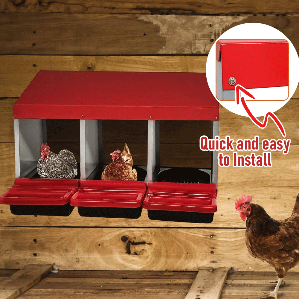 Chicken Hen Coop Hutch Laying Nesting Box 3 Holes Inside Outside Roll Away Design