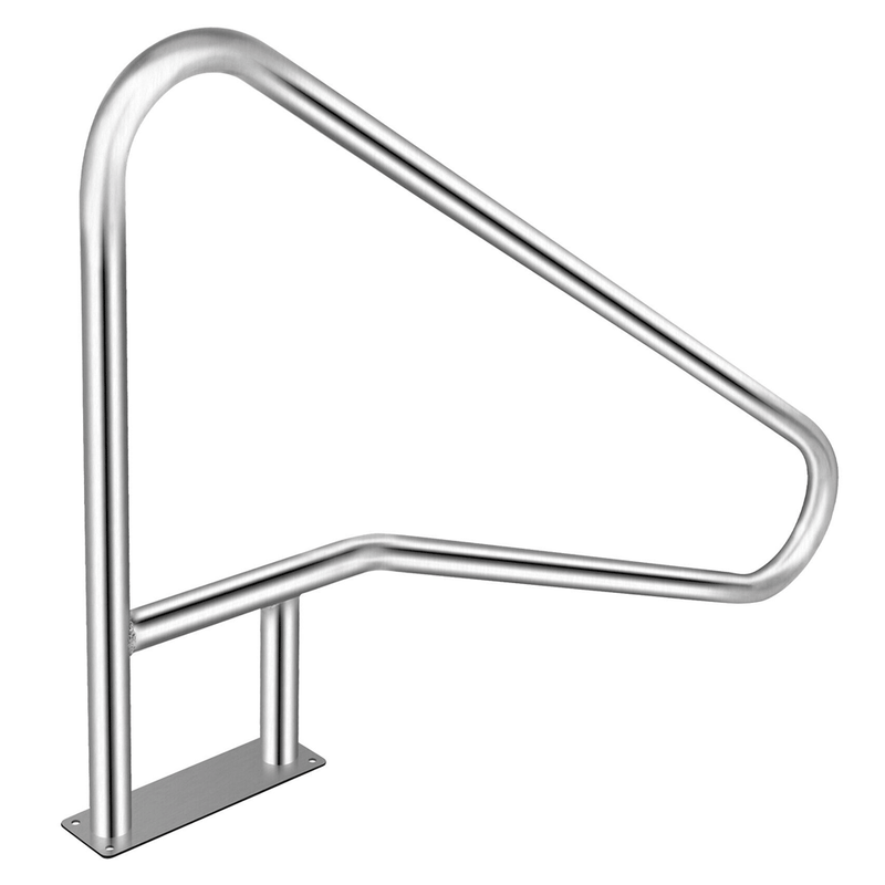 Swimming Pool Handrails 304 Stainless Steel Pool Railing Ladder Steps Grab Bars With Base Plate and Blue Grip Cover 135x80cm