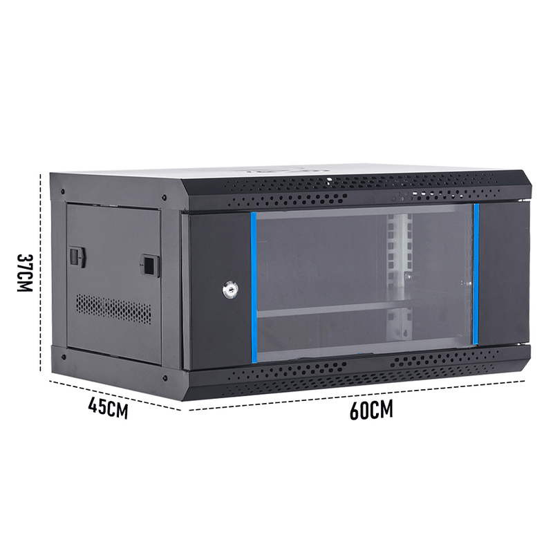 6U Cabinet Server Network Data Rack - Wall Mount 19'' LAN Rack IT Equipment with Lockable Glass Door and Removable Side Panels - 450mm Deep