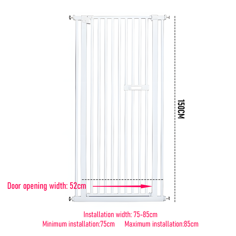 Upgraded Extra Tall 150cm Baby Pet Security Gate Safety Gate Easy Fit Fence Adjustable Width 75-85cm Two Way Opening No Drill Needed Doorway Stairs Hallway