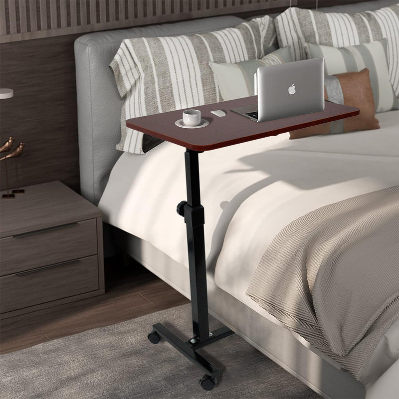 Portable Mobile Height Adjustable Overbed Bedside Table Over Sofa Bed Side Table with 4 Lockable Swivel Rolling Wheels Laptop Computer Desk