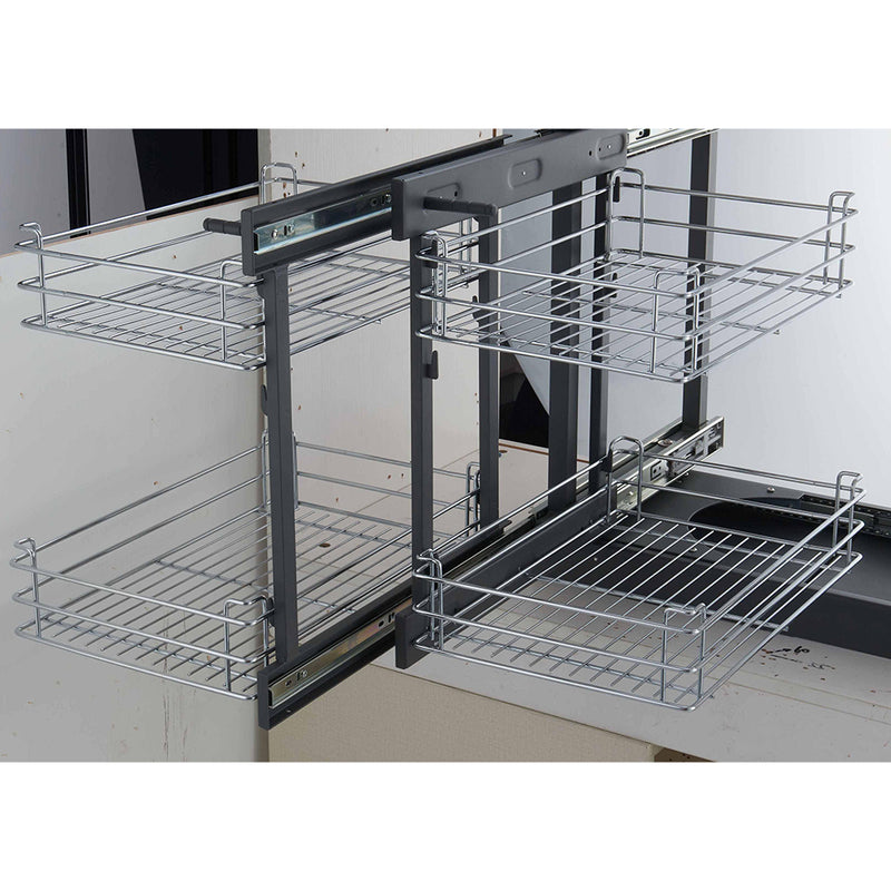 Blind Corner Pull Out Organizer for 31.5'' Cabinet Left Open & Right Open Compatible Min Opening 15'' 2 tier Pull Out Basket Soft Close Bottom Mount