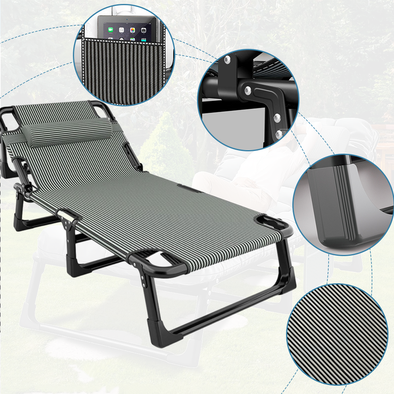 Portable Adjustable Folding Bed Recliner Chair 4 Reclining Position with Optional Mattress Headrest For Camping Picnic Hiking Outdoor Relaxation