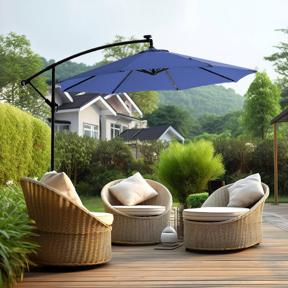 Outdoor Patio Umbrella 3M/10FT Height Adjustable Heavy Duty Sun Shade Waterproof with Cantilever and Stand for Garden Deck Backyard Pool Navy Blue