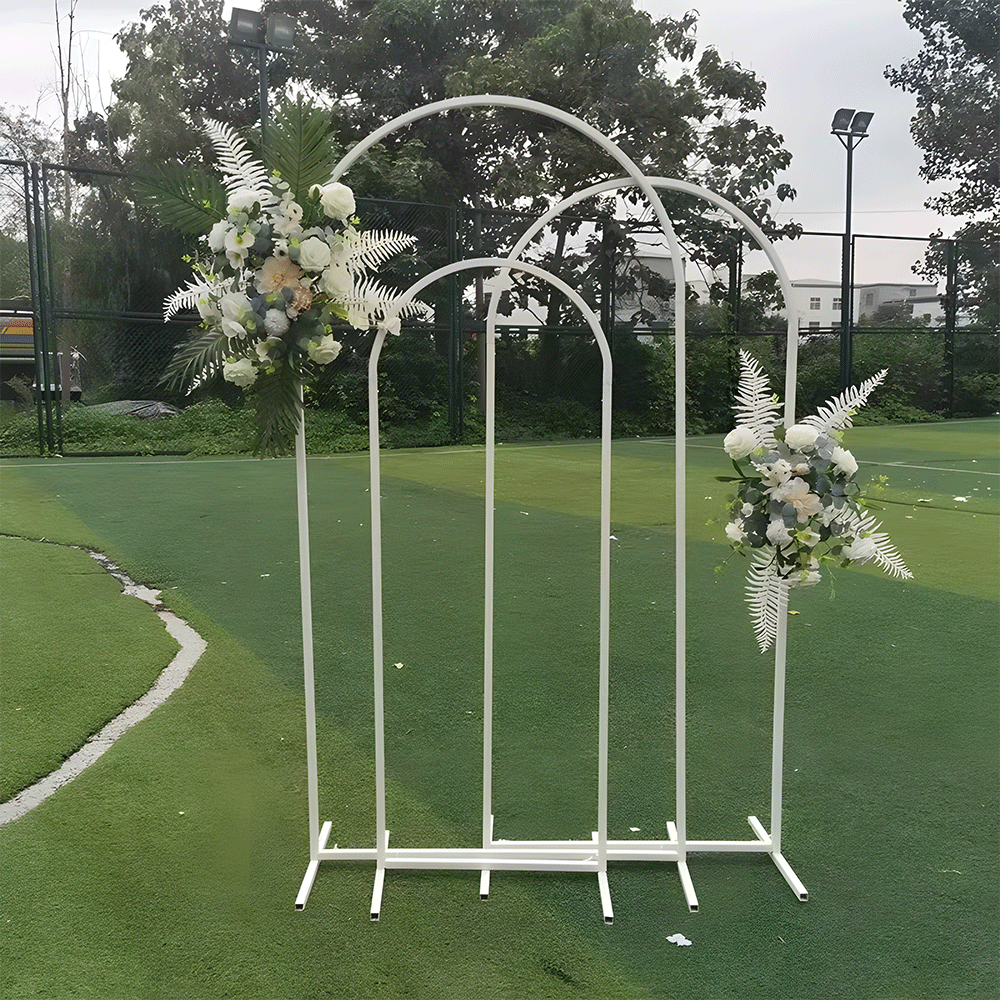 Metal Arch Backdrop White Stand Wedding Arch Stand Set of 3 (6FT/5FT/4FT) Square Arched Frame for Outdoor Birthday Party Ceremony