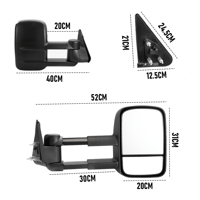 Front Pair Extendable Towing Mirrors Fit for Nissan Patrol GU/Y61 1997-2016 Manual Foldable Split View  Black 2pcs