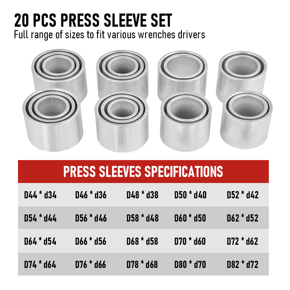 30 PCS Pull and Press Sleeve Kit 45# Steel Removal Installation Bushes Bearings Tool Kit Bush Removal Insertion Works on Most Cars and LCV HGV Engines