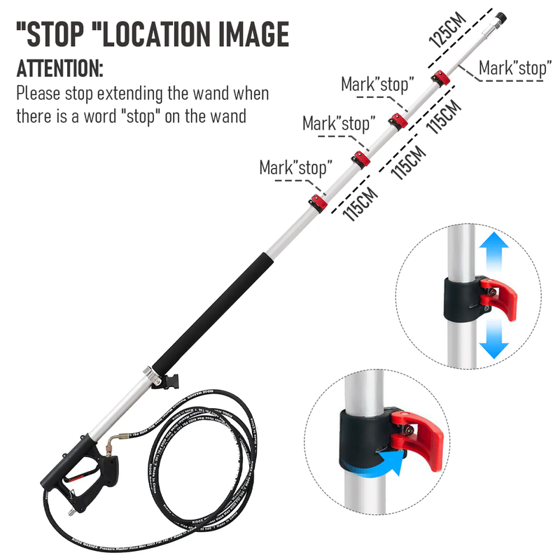 6m Telescoping Pressure Washer Wand Max 4000PSI Length Extendable and Adjustable with Support Belt Spray Wand and 5 Spray Nozzles for High Reach Roof Fence