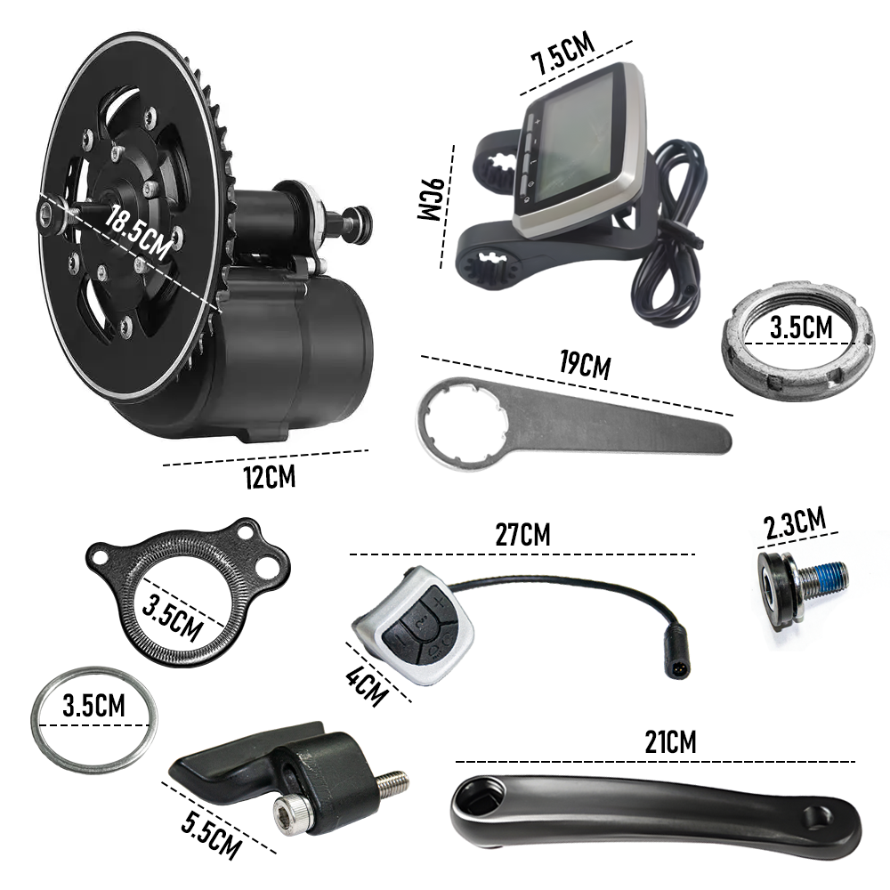 Electric Machine 36V 250W Ebike Motor Mid Drive Electric Bike Conversion Kit 80N-M Max Torque with LCD Display Fit BB68-73mm Bike