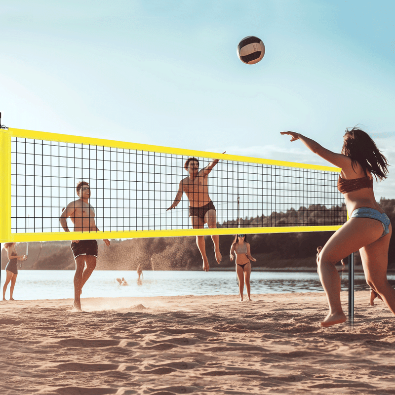 Portable Professional Volleyball Net Set Sports Mesh with Height Adjustable Pole and Ball Pump Beach Backyard Outdoor Training for Kids Adults Volleyball