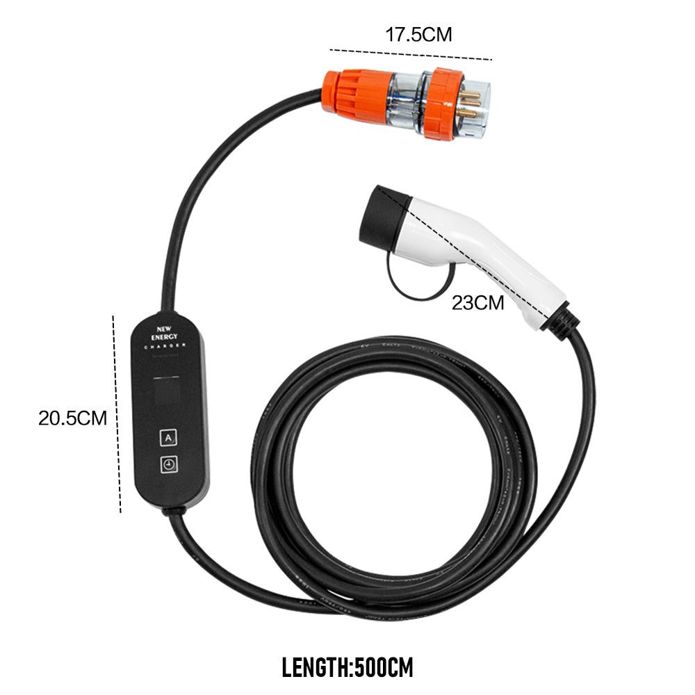 Wall Mountable Type 2 EV Charger for Electric Cars 7kW 32A 5M Optional Current Charging Setting Charging Cable with LCD Display