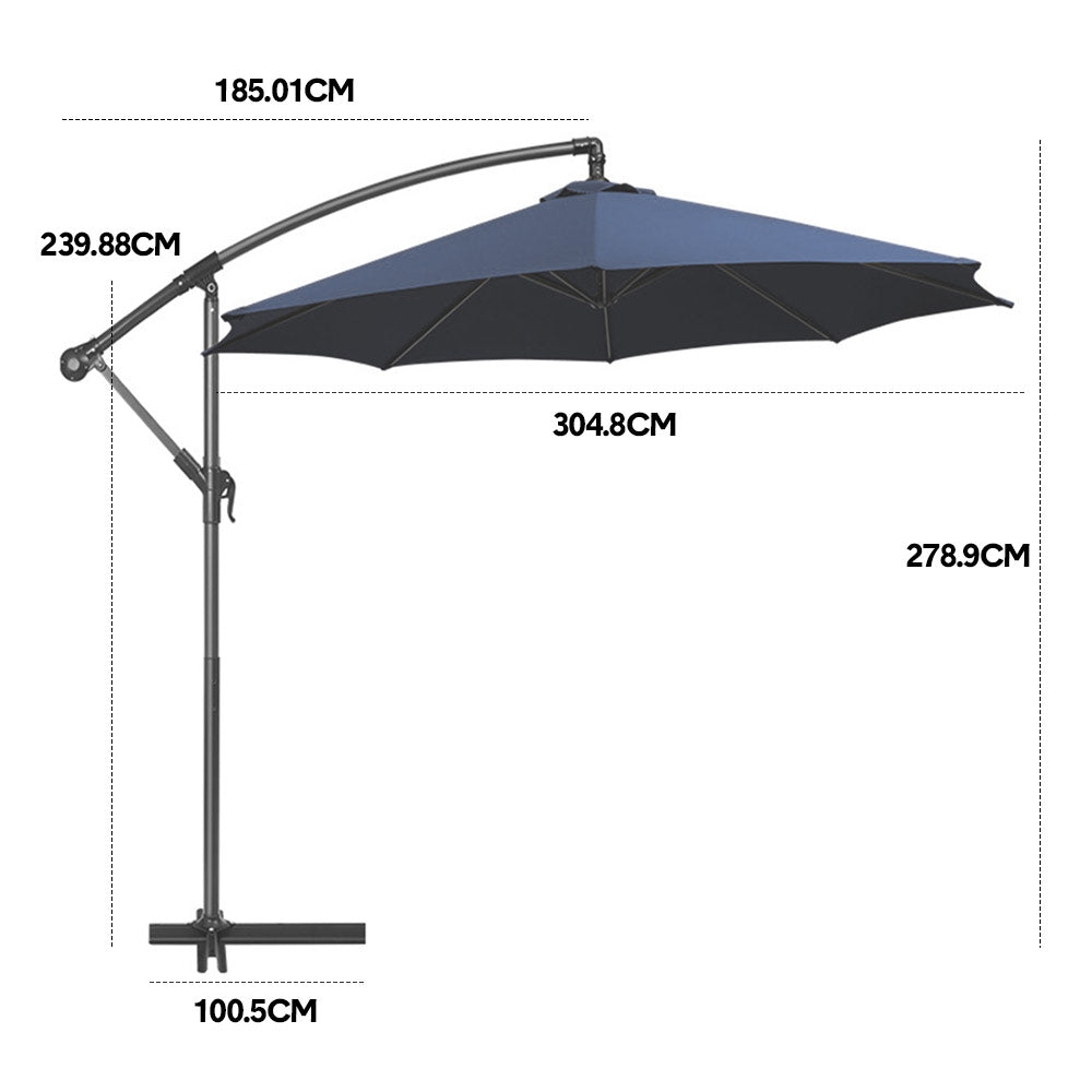 Outdoor Patio Umbrella 3M/10FT Height Adjustable Heavy Duty Sun Shade Waterproof with Cantilever and Stand for Garden Deck Backyard Pool Navy Blue