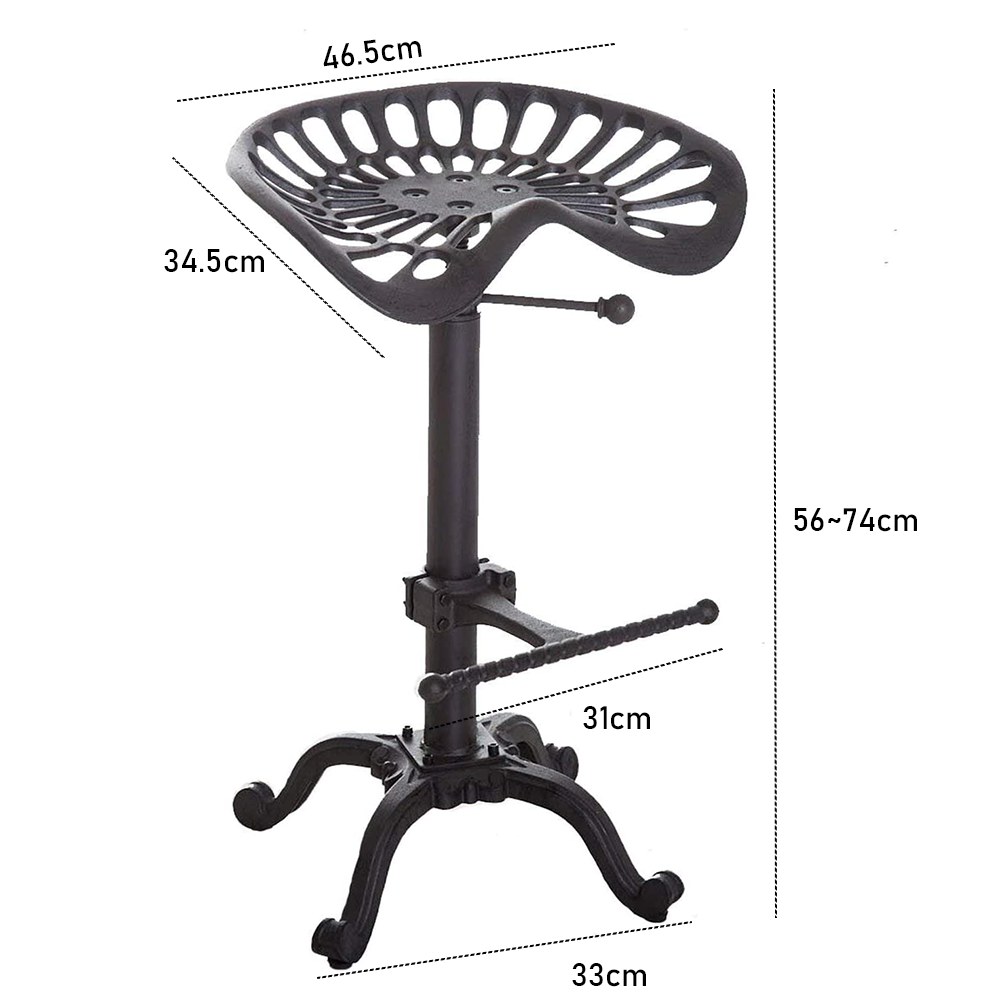 Adjustable Bar Stool Kitchen Swivel Counter Barstool Dinning Chair Hip Curve Design Tractor Seat Stool Cast Iron 56-74cm for Dinning Cafe Outdoor Indoor