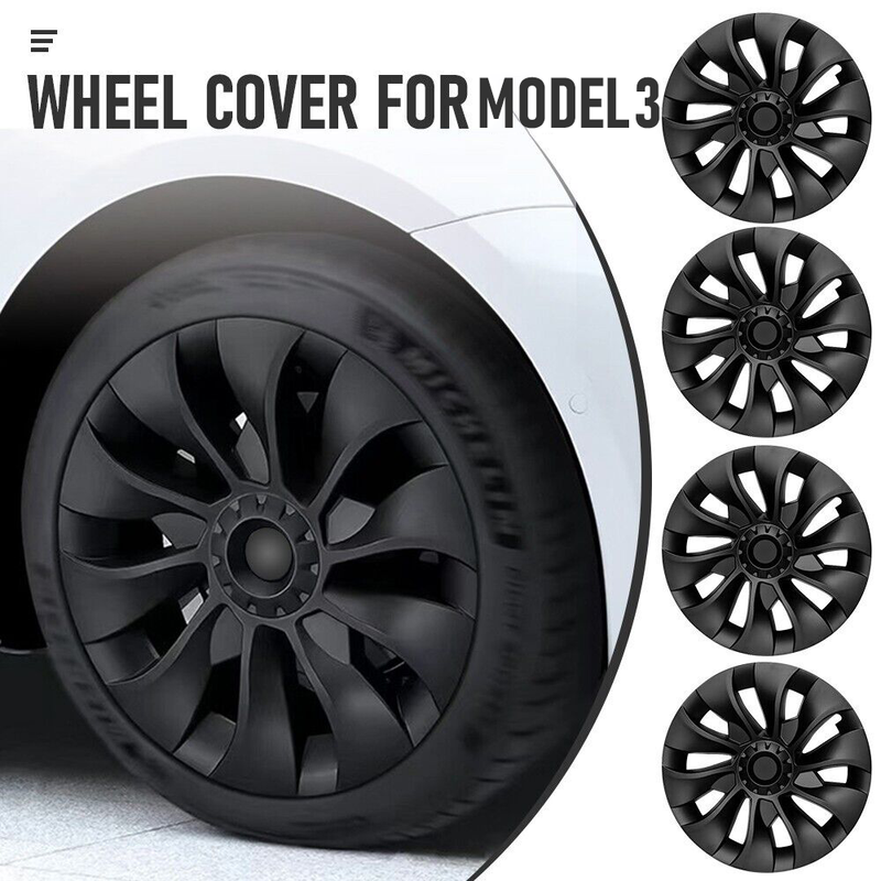 Tesla Model 3 Wheel Cover Caps 18 Inch Rim Hubcap Hub Cap Matt Black Set of 4