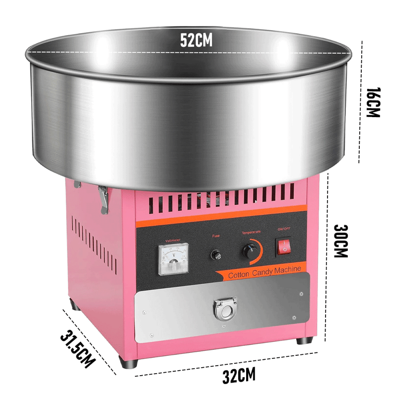 1000W Commercial Electric Cotton Candy Machine Sugar Fairy Floss Maker For Family Party with Stainless Steel Bowl Storage Drawer Pink Color