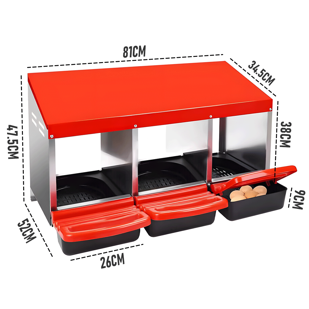 Chicken Hen Coop Hutch Laying Nesting Box 3 Holes Inside Outside Roll Away Design