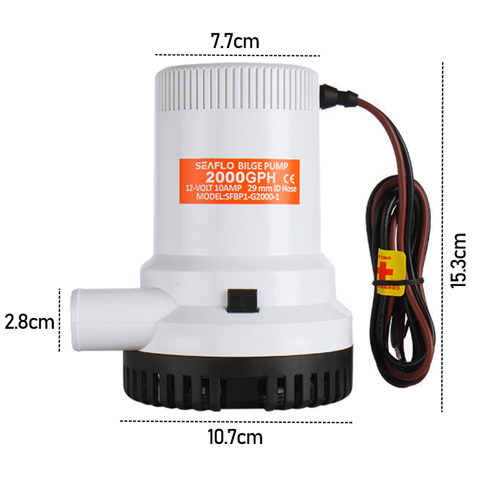 SEAFLO 12V Bilge Water Pump 2000GPH 28mm Electric Pumping for Caravan Camping Marine Fishing Boat Small Swimming Pool and Fountains