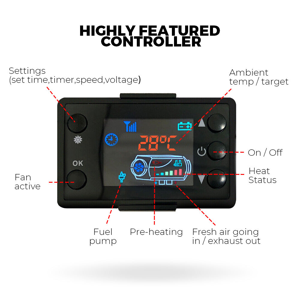 Diesel Air Heater 12V Portable Parking Heater 5KW Thermostat With Remote Control and LCD Display for Car Truck Boat RV Campers Bus Caravan Motorhome