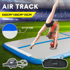 Air Track Gymnastics Tumbling Exercise Mat Inflatable Mat 640x100x15cm With Electric Pump and Storage Bag For Gymnastics Training Yoga Gym Equipment