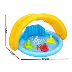 Bestway Kids Pool 115x89x76cm Inflatable Play Swimming Pools w/ Canopy 31L