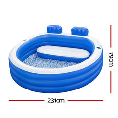 Bestway Kids Inflatable Pool Above Ground Pools Bench Seat Cup Holder 231x219cm