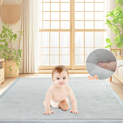 Tatami Memory Foam Mat Baby Playmat Coral Velvet Relaxing Pad Crawling Non Slip Home Thick Carpet Play Area 150x200x3cm for Nursery Baby Toddler Gray