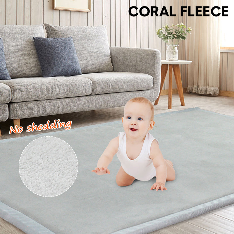 Tatami Memory Foam Mat Baby Playmat Coral Velvet Relaxing Pad Crawling Non Slip Home Thick Carpet Play Area 150x200x3cm for Nursery Baby Toddler Gray