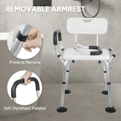 Shower Seat Bath Chair Adjustable Height Non-Slip Shower Bathtub Seat with Padded Arms Removable Back for Elderly Medical Disabled Safety Bathroom