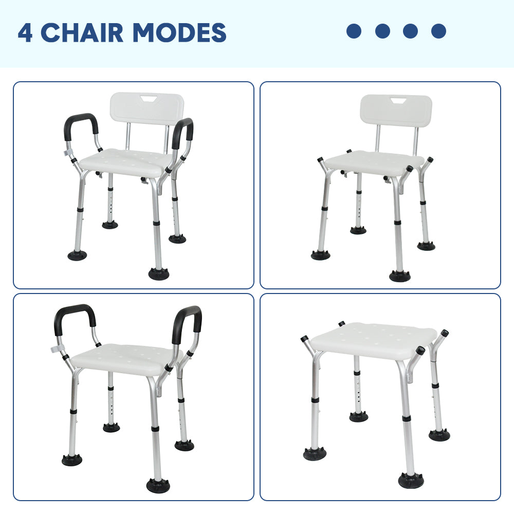 Shower Seat Bath Chair Adjustable Height Non-Slip Shower Bathtub Seat with Padded Arms Removable Back for Elderly Medical Disabled Safety Bathroom