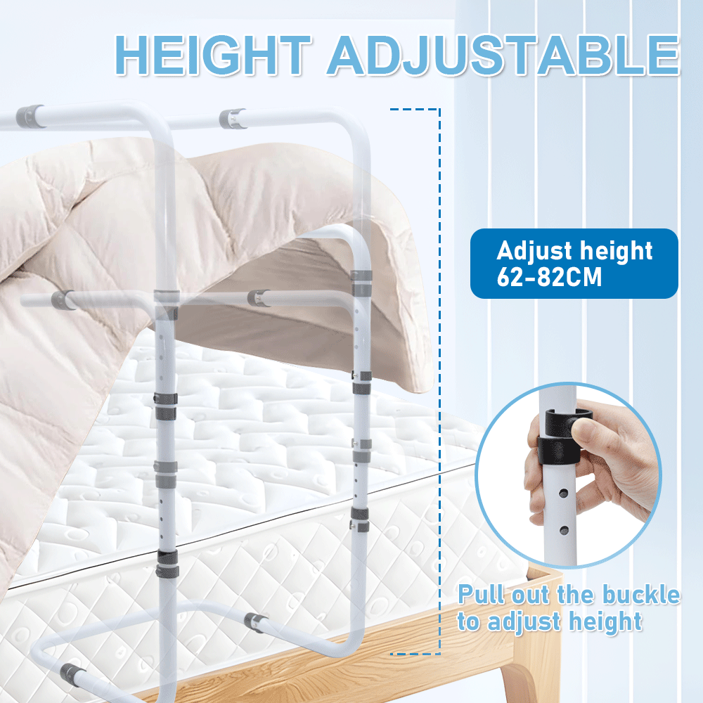 Blanket Lifter Bar 62-82cm Height Adjustable Feet Tent Steel Bed Cradle Max Load 136kg with 4 Clips for Feet Toes Leg Knee Ankle Post Surgery Recovery