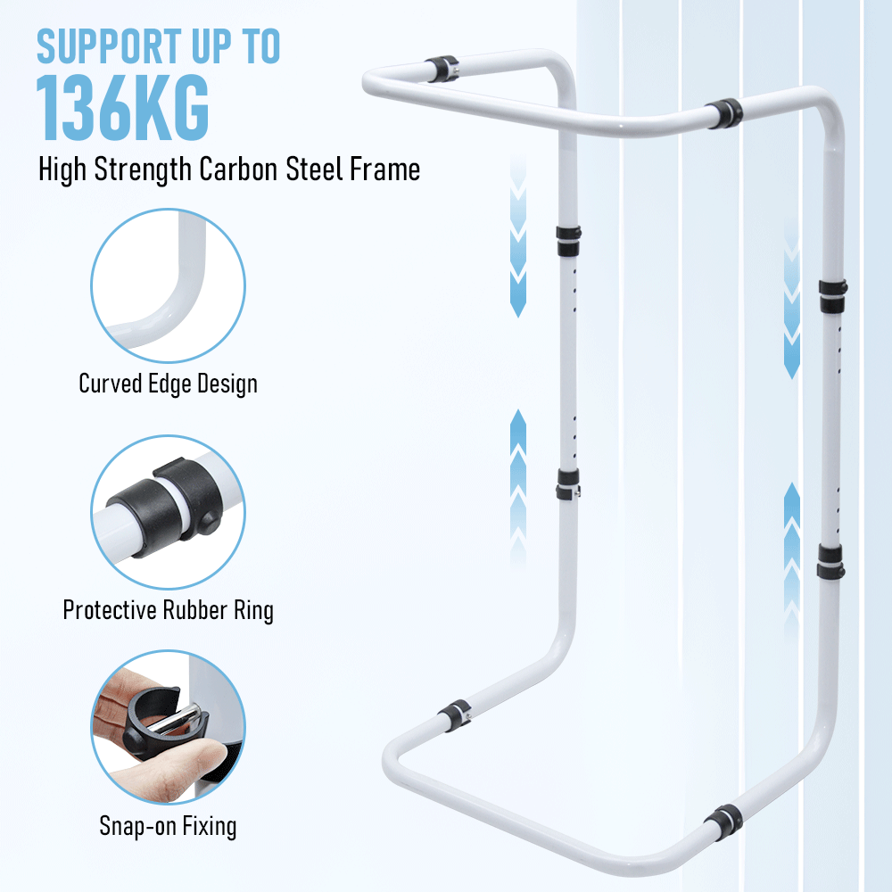 Blanket Lifter Bar 62-82cm Height Adjustable Feet Tent Steel Bed Cradle Max Load 136kg with 4 Clips for Feet Toes Leg Knee Ankle Post Surgery Recovery