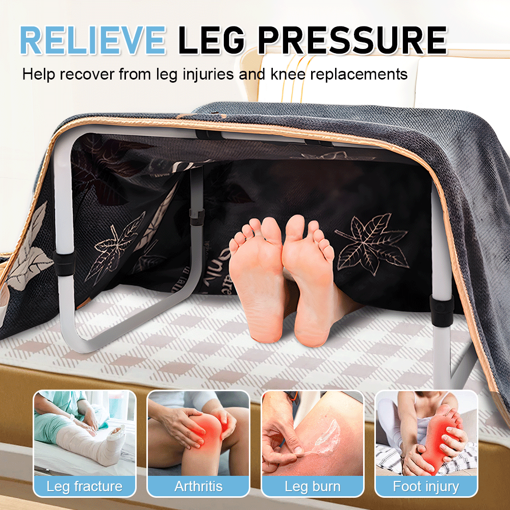 Blanket Lifter Bar 62-82cm Height Adjustable Feet Tent Steel Bed Cradle Max Load 136kg with 4 Clips for Feet Toes Leg Knee Ankle Post Surgery Recovery