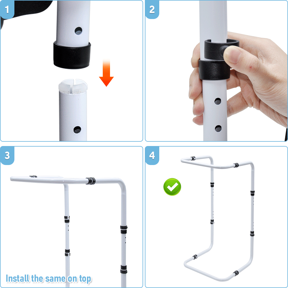 Blanket Lifter Bar 62-82cm Height Adjustable Feet Tent Steel Bed Cradle Max Load 136kg with 4 Clips for Feet Toes Leg Knee Ankle Post Surgery Recovery