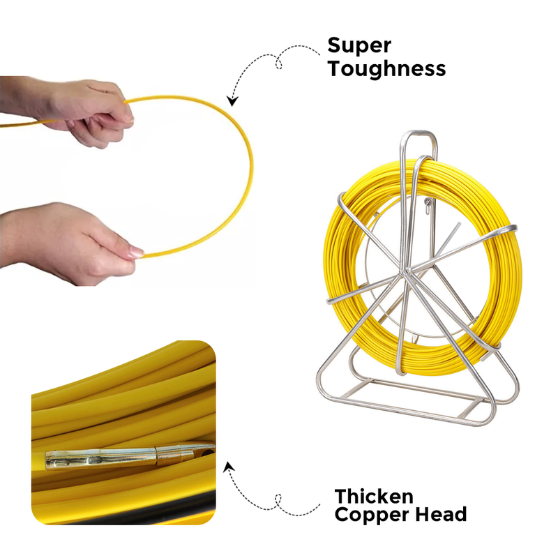 6mm 130M Fish Tape Puller Fiberglass Rodder with Steel Reel Cage Traceable Cable Duct Rodder Snake Copper Guiding Wire Telstra NBN Tool Non-Conduct