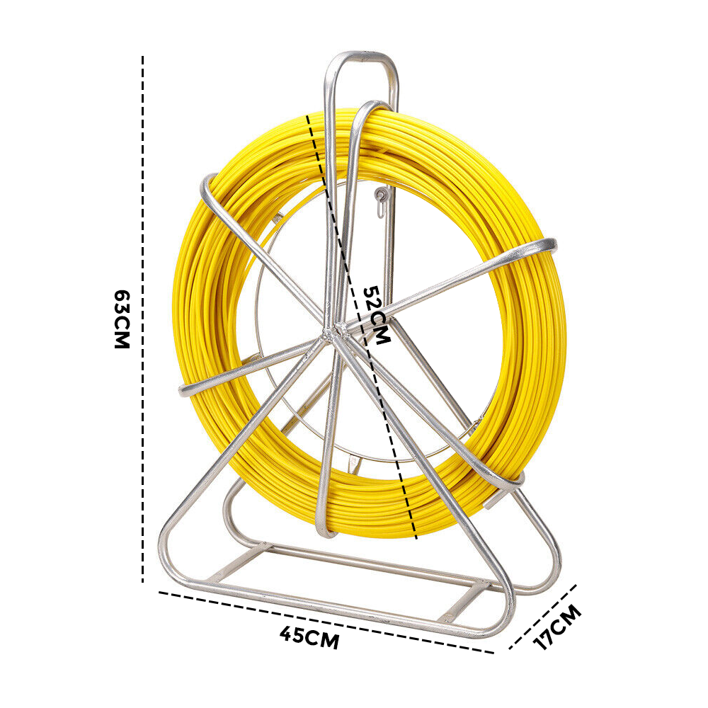 Alston 6mm 130M Fish Tape Puller Fiberglass Rodder with Steel Reel Cage Traceable Cable Duct Rodder Snake Copper Guiding Wire Telstra NBN Tool Non-Conduct