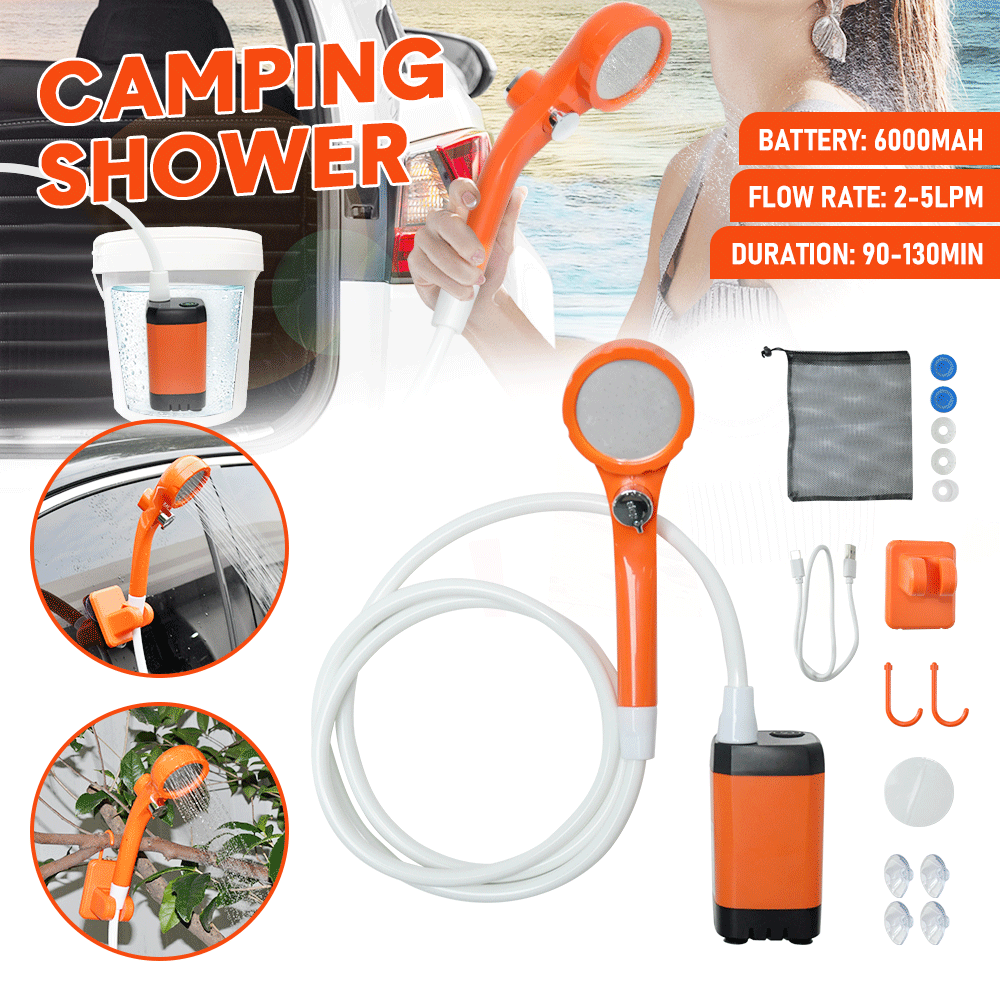 Portable Camping Shower IPX7 Waterproof Outdoor Shower Water Pump with Rechargeable Battery and Intelligent Digital Display for Camping Hiking Traveling