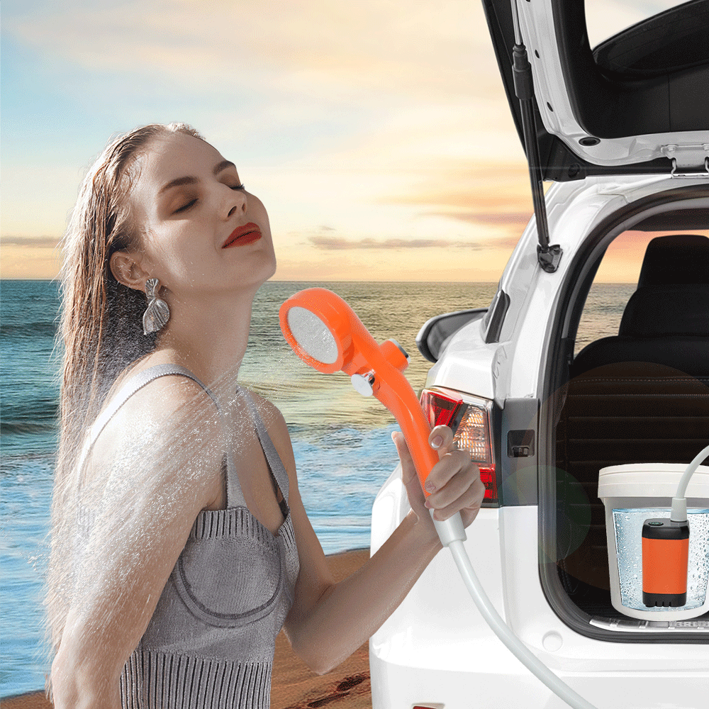 Portable Camping Shower IPX7 Waterproof Outdoor Shower Water Pump with Rechargeable Battery and Intelligent Digital Display for Camping Hiking Traveling