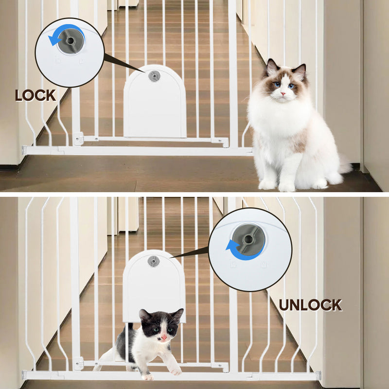 76cm Tall Baby Pet Security Gate Safety Adjustable Width with Cat Door for House Doorways Stairs Guard Extension Part Width 12cm/24cm Wall Mount