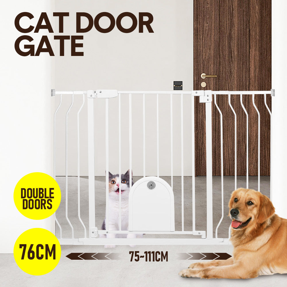 Alston 76cm Tall Baby Pet Security Gate Safety Adjustable Width with Cat Door for House Doorways Stairs Guard Extension Part Width 12cm/24cm Wall Mount