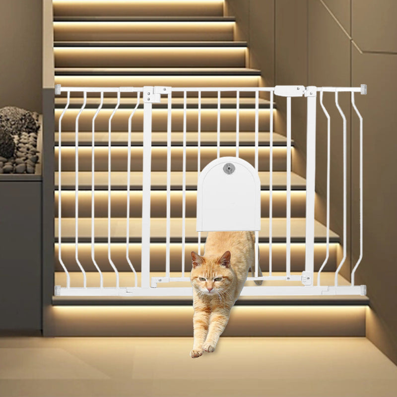 76cm Tall Baby Pet Security Gate Safety Adjustable Width with Cat Door for House Doorways Stairs Guard Extension Part Width 12cm/24cm Wall Mount