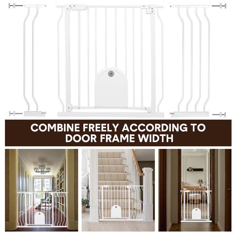 76cm Tall Baby Pet Security Gate Safety Adjustable Width with Cat Door for House Doorways Stairs Guard Extension Part Width 12cm/24cm Wall Mount