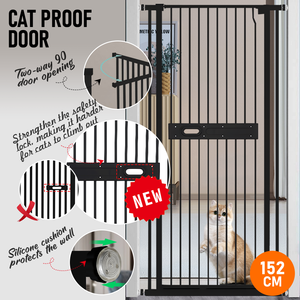 Extra Tall 150cm Baby Pet Security Gate Balck Safety Gate Easy Fit Fence Two Way Opening No Drill Needed Extension Part