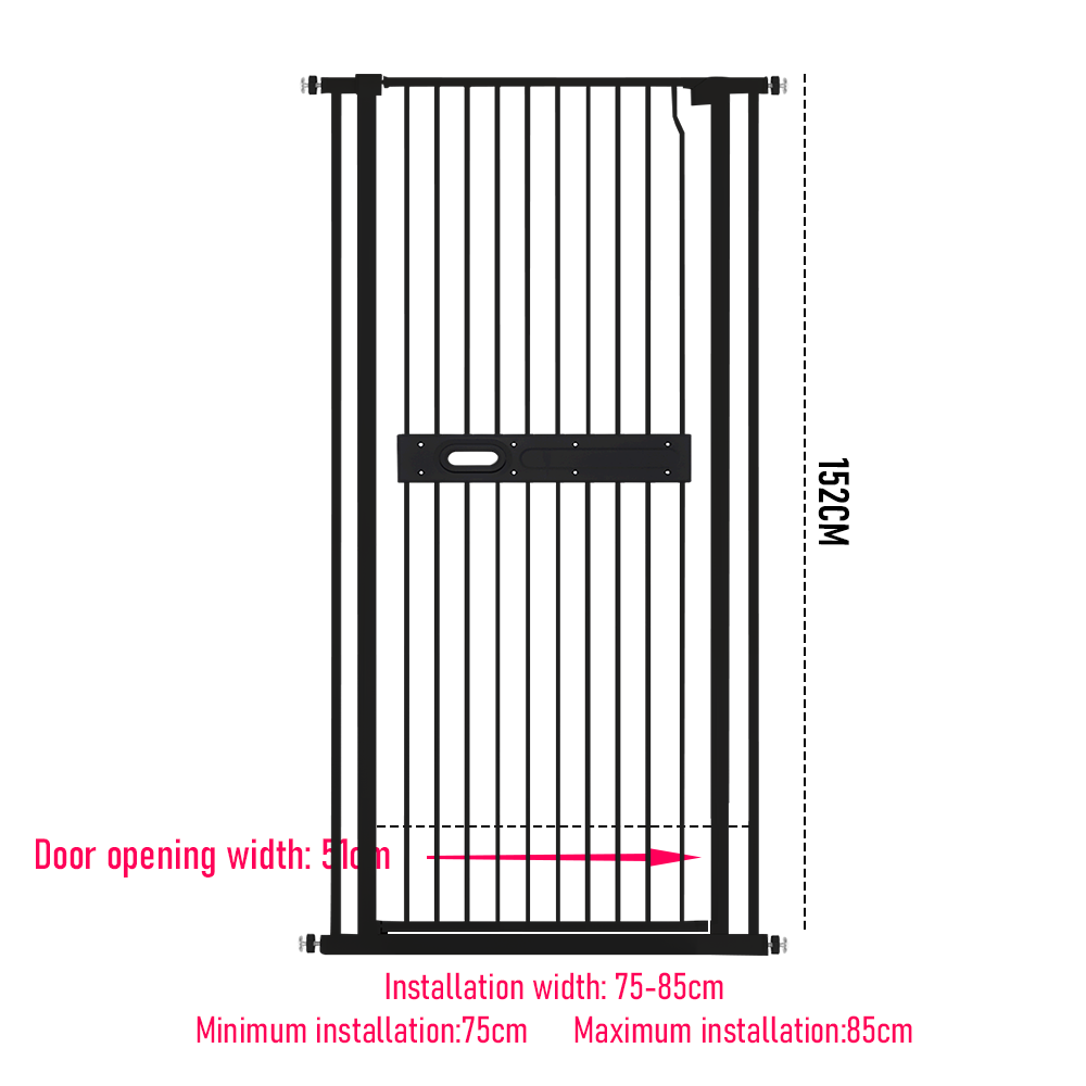 Alston Extra Tall 150cm Baby Pet Security Gate Balck Safety Gate Easy Fit Fence Two Way Opening No Drill Needed