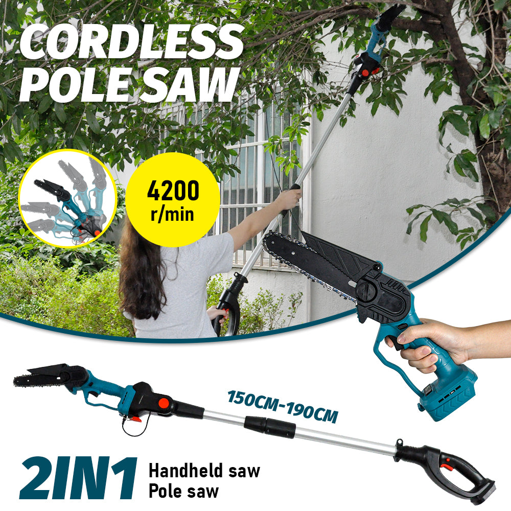 21V 6 Inch Cordless Pole Saw Extendable Telescopic Handheld 2 In 1 Rechargeable Compact Brushless Chainsaw Pruning Shear-Skin Only