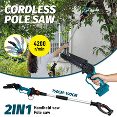 21V 6 Inch Cordless Pole Saw Extendable Telescopic Handheld 2 In 1 Rechargeable Compact Brushless Chainsaw Pruning Shear-Skin Only