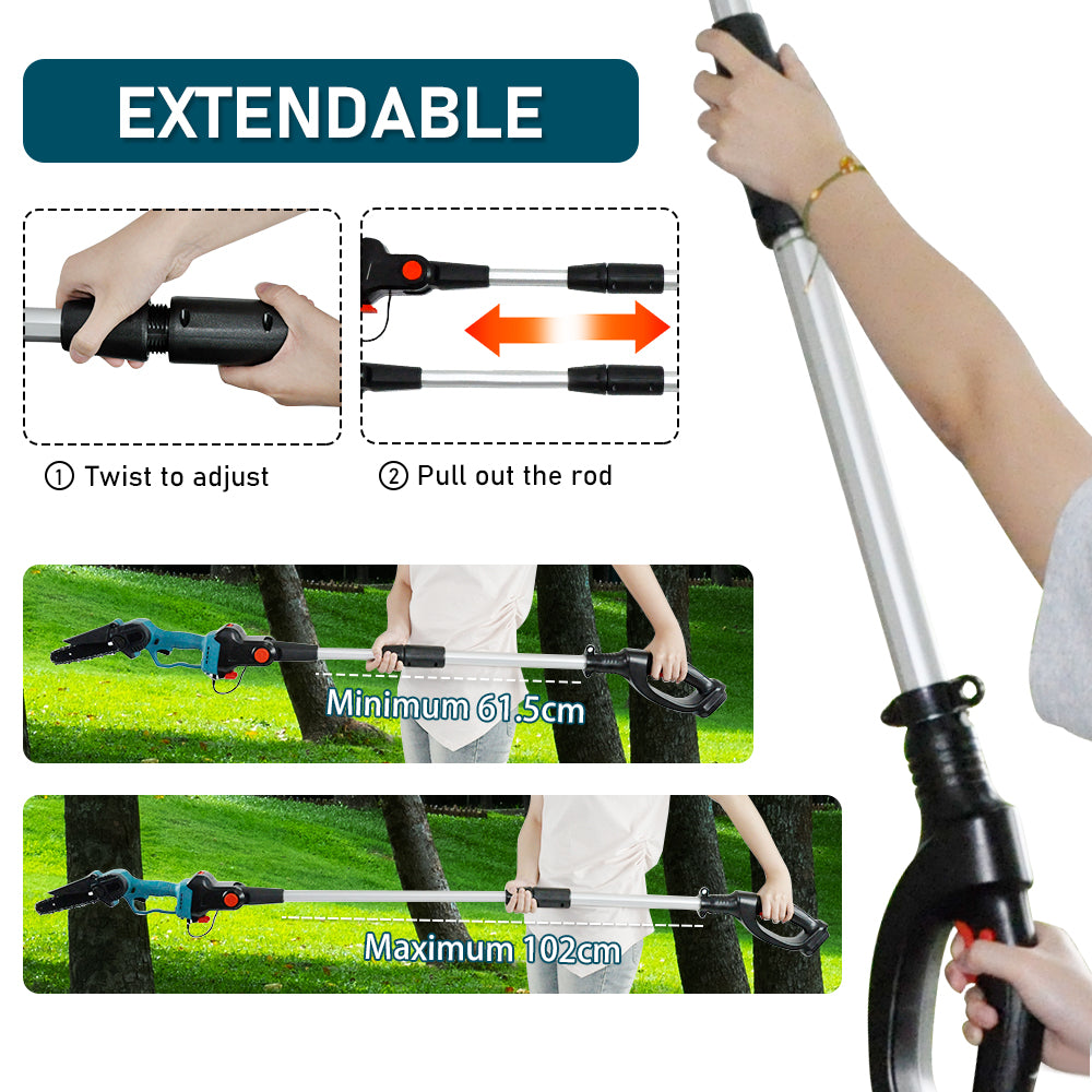 21V 6 Inch Cordless Pole Saw Extendable Telescopic Handheld 2 In 1 Rechargeable Compact Brushless Chainsaw Pruning Shear-Skin Only